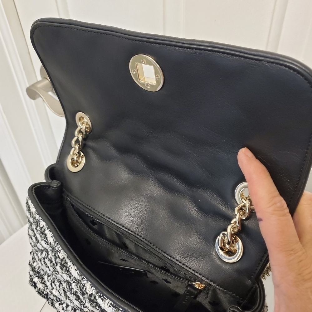 EUC Kate Spade Natalia Black & White Tweed Flap Close Crossbody/Shoulder Bag - Picture 10 of 11